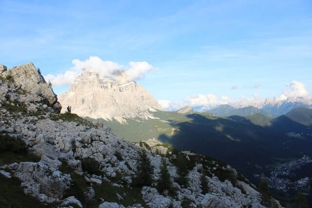 View of Trekkers Enjoying the View from Up Near Rifugio Coldai