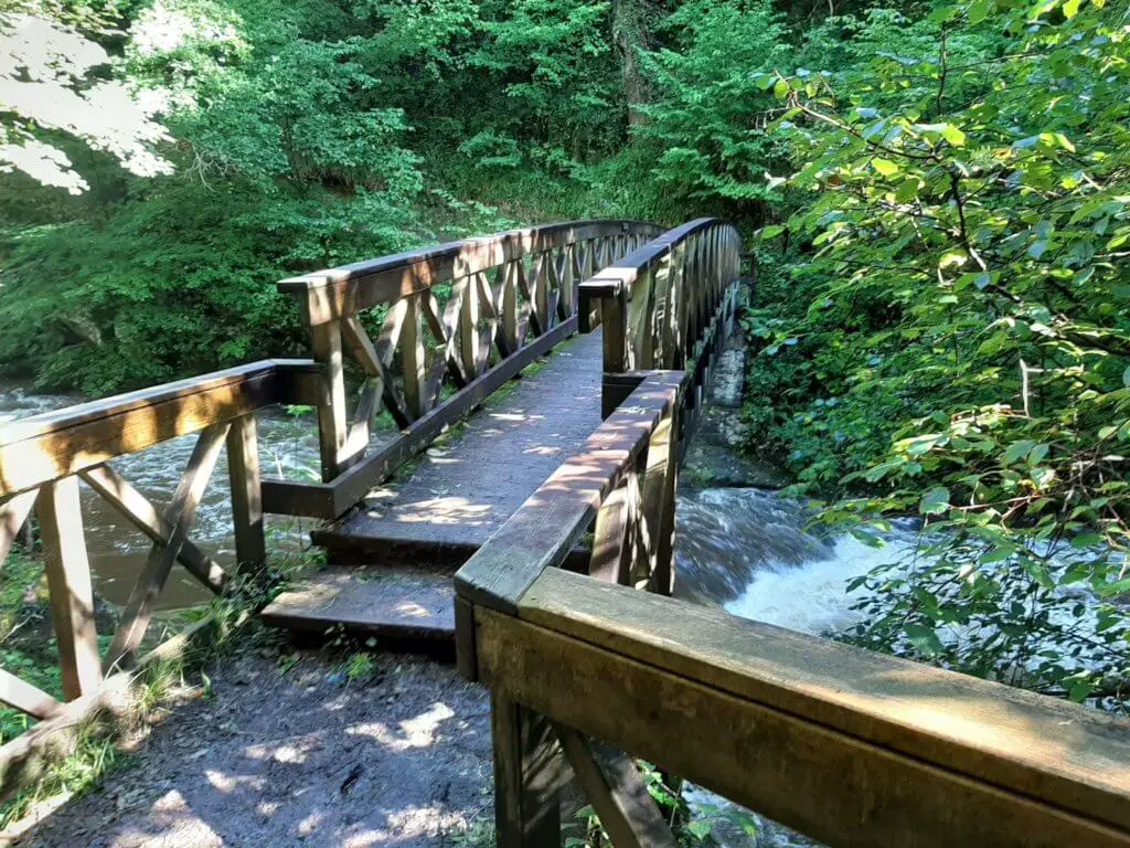 wooden footbridge across the east lyn river