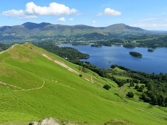 view across derwentwater from the summit of cat bells