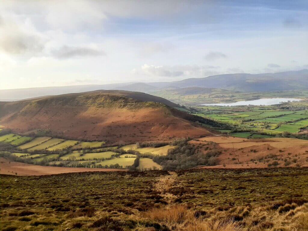 south westerly view of mynydd llangorse and llangorse lake