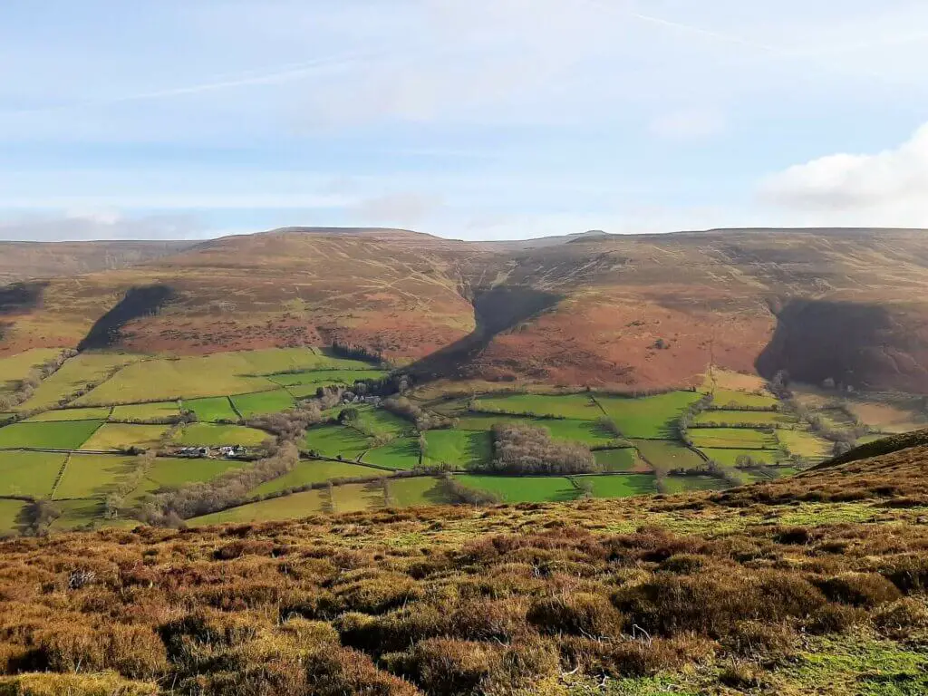 easterly view across the rhiangoll valley towards the central black mountains