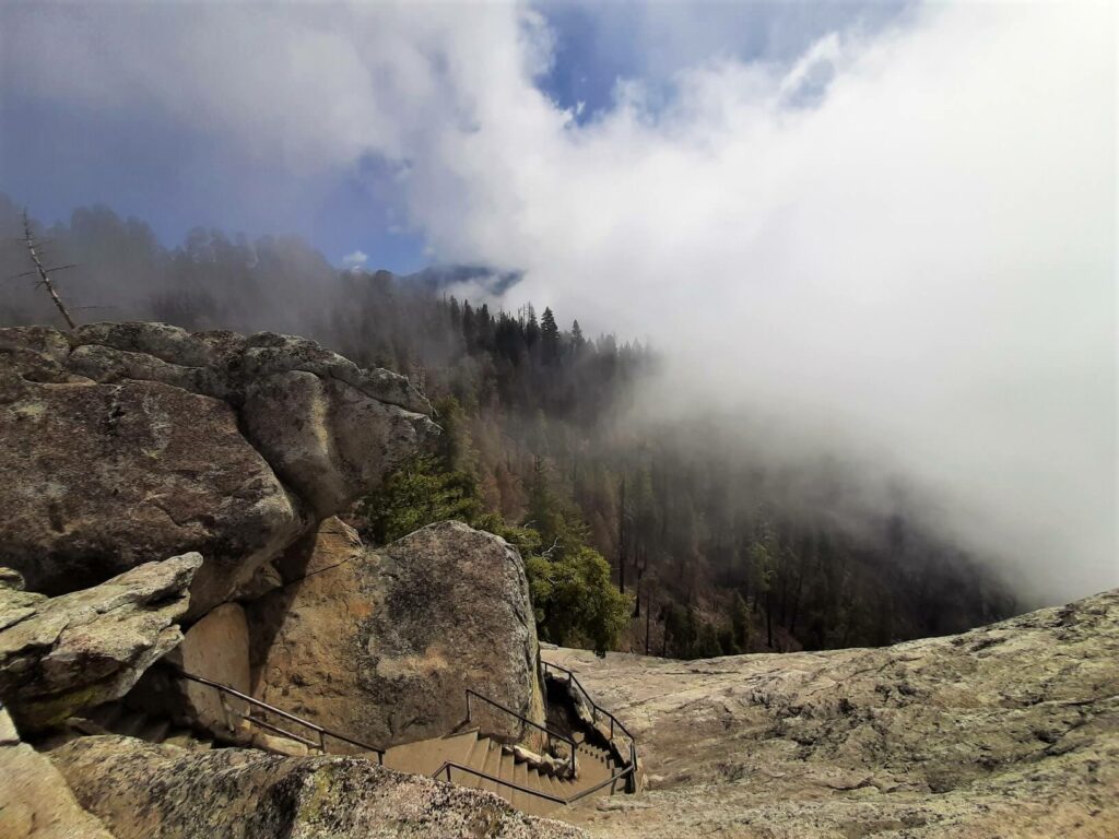 up in the clouds along the moro rock trail