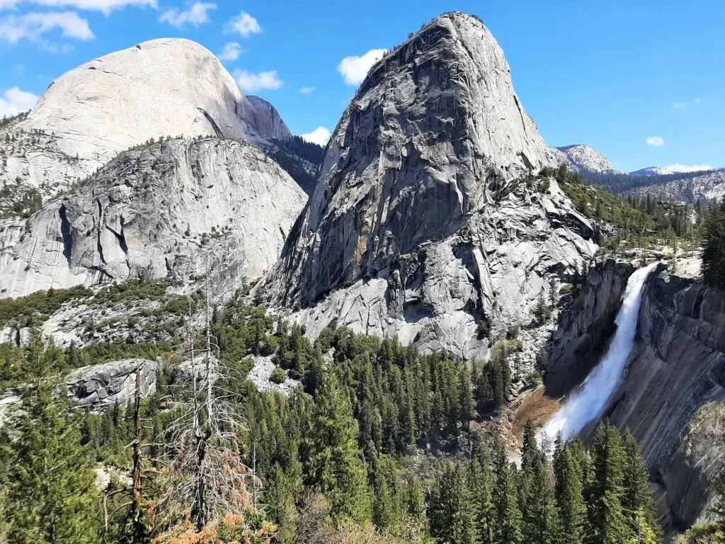 view of half dome, liberty cap and nevada fall from the john muir trail
