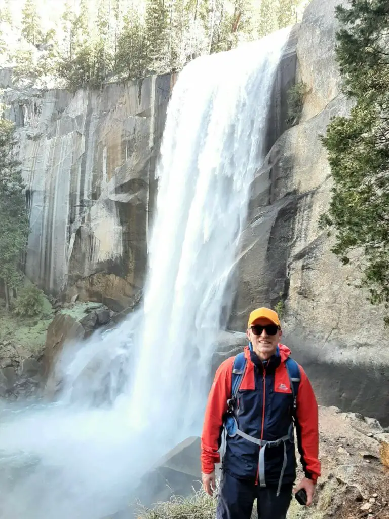 vernal fall with Gavin standing infront