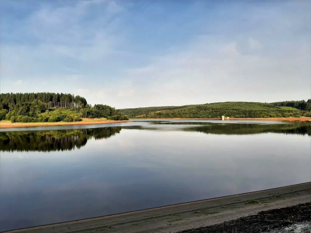 westerly view of usk reservoir from the dam wall